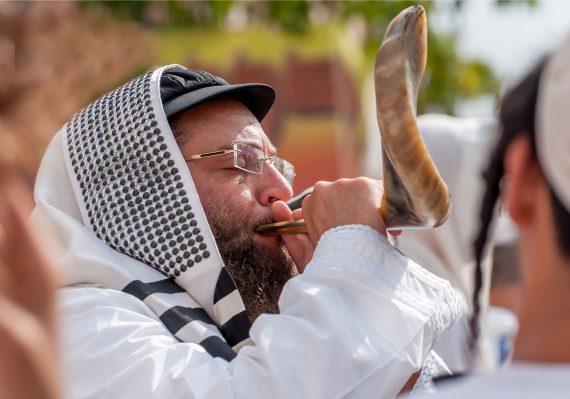 Man blowing shofar